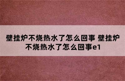 壁挂炉不烧热水了怎么回事 壁挂炉不烧热水了怎么回事e1